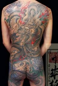 Full back Asian theme dragon black gray tattoo pattern