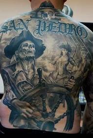 Visas nugaros gražus laivagalio kapitono tatuiruotės modelis