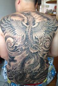 Gizonen bizkarreko hagin handiak phoenix gris tatuaje eredua