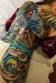 Modello unico di tatuaggio fenice a schiena piena da donna