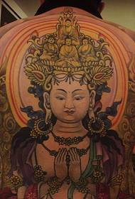 Full-back color Guanyin tattoo pattern full of personality