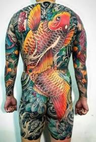 Appreciation of a group of male big back tattoos in traditional style