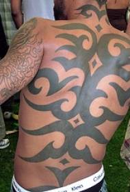 Full back black tribal symbol tattoo pattern