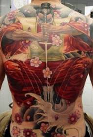 Male full back Japanese Samurai flower tattoo pattern