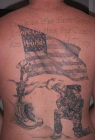 Back american warrior with letter tattoo pattern