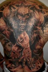 Powerful werewolf painted full back tattoo pattern