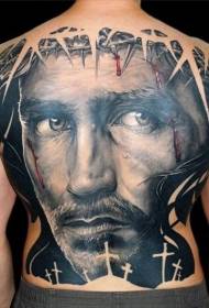 Back cool male portrait with thorn crown tattoo pattern