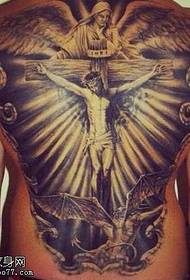 Full back Jesus Virgin wings tattoo pattern