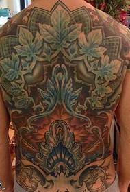 Full back four-leaf clover tattoo pattern