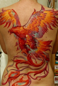 Stunning full back phoenix color tattoo pattern