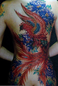 Magagandang batang babae na puno ng phoenix peony tattoo work na mga larawan Daquan