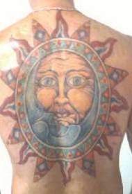 Achterzon en maan kleur tattoo patroon
