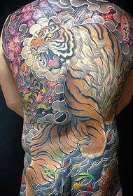 Full back old traditional big tiger tattoo pattern