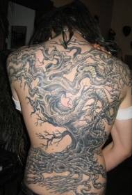 Achter zwarte grote boom tattoo patroon