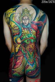 Full back color Erlang god tattoo pattern