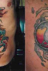 Side rib colored Chinese dragon tattoo pattern
