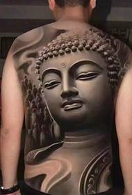 Three-dimensional full back 3D Buddha tattoo pattern