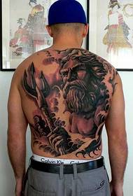 Full back sea god tattoo pattern