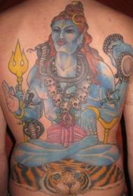 Back blue indian idol with tiger tattoo pattern