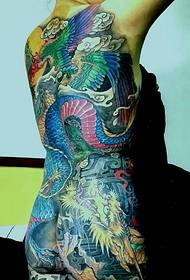Glittering full-back color dragon tattoo pattern