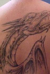 Обратно огън дишащ дракон и светещо сърце модел на татуировка