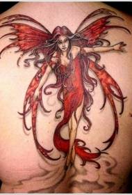 背面美麗的紅色小精靈紋身圖案