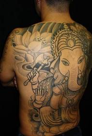 Terug zwarte olifant lotus tattoo patroon