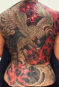 Full back lotus crane tattoo pattern