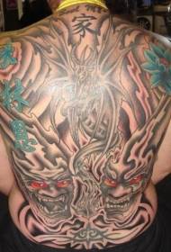 Back asian devil color tattoo pattern