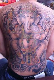 Male full back classic painted elephant tattoo
