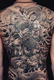 Pun zgodan stari tradicionalni crno-bijeli uzorak tetovaže Guan Gong