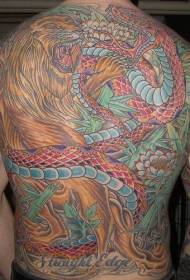 Volledig terug gekleurd leeuw vechtende slang tattoo patroon