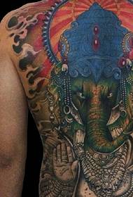 Full back personality colorful elephant god tattoo picture