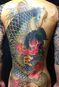 Full back traditional Japanese big squid tattoo pattern