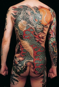 Male full-backed domineering unicorn tattoo