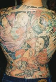 Full back Japanese samurai and dragon painted tattoo pattern
