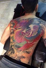 Full-backed fire phoenix tattoo pattern