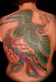 Colored phoenix full back tattoo pattern