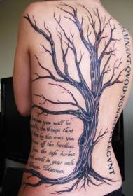 Back tree with English letters black gray tattoo pattern