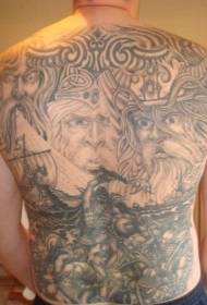 Eskandinaviako jainkoa eta piratak borroka tatuaje eredua