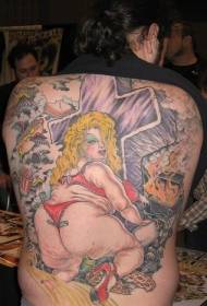 Back ugly fat woman and cross tattoo pattern