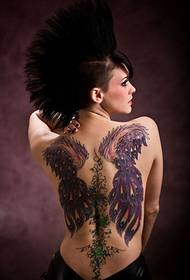 Personality beauty with wings and vine tattoo
