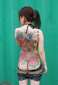 Full back red black squid tattoo pattern