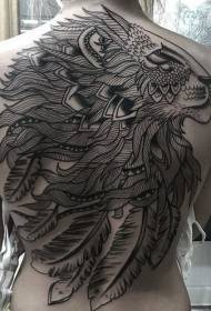 Back black tribal lion head tattoo pattern