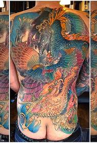 Full back dragon and phoenix war tattoo pattern