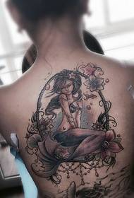 Full-back sexy zeemeermin tattoo-patroon