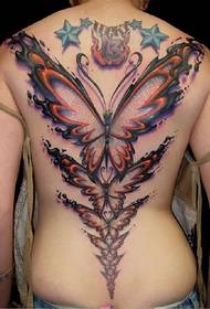 Beauty back large color butterfly tattoo pattern