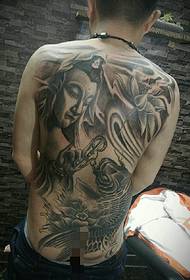 Skull and Guanyin's full back tattoo pattern