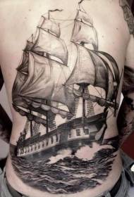 Great wonderful ship tattoo pattern throughout the back