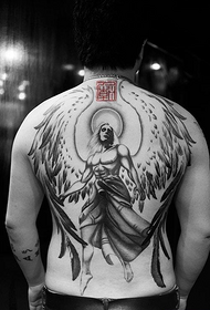 Full back typical angel wings tattoo pattern